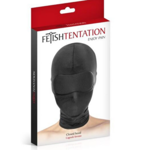 Fetish Tentation Closed Hood Maschera Integrale Nera Spandex BDSM Cagoule Unisex