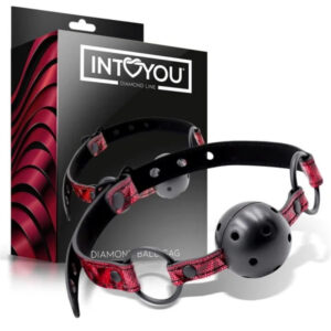 INTO YOU Diamond Ball Gag Morso BDSM Palla Traspirante Regolabile Nero Rosso - ErosDom Sexy Shop INTO YOU Diamond Ball Gag Morso BDSM Palla Traspirante Regolabile Nero Rosso
