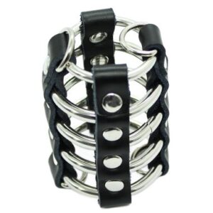 OHMAMA Fetish Gabbia Pene 5 Anelli Metallo Pelle BDSM Regolabile Uomo Cage - ErosDom Sexy Shop OHMAMA Fetish Gabbia Pene 5 Anelli Metallo Pelle BDSM Regolabile Uomo Cage