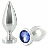 Plug anale Metal Hard alluminio 8,9 cm gemma blu cristallo medio unisex - ErosDom Sexy Shop