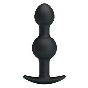 BI-040034_02.jpg Pretty Love Weighted Double Plug Anale 10,4 cm Silicone Sfere Pesate Nero