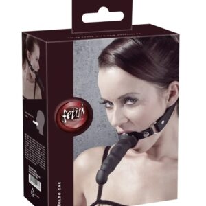 Bavaglio BDSM con dildo 12 cm Fetish Collection regolabile silicone PU nero fetish gag - ErosDom Sexy Shop