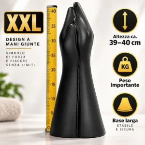Plug anale XXL 39 cm mani congiunte PVC nero extreme base larga ALL BLACK AB59 - ErosDom Sexy Shop