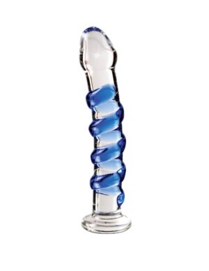 Pipedream Icicles No.5 vetro blu - dettaglio prodotto Dildo in vetro Pipedream Icicles No.5 trasparente con spirale blu